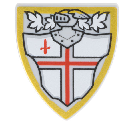 Minifigure, Shield Triangular Short with Red St. George's Cross and Helmet with Face Grille Pattern