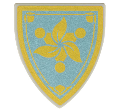 Minifigure, Shield Triangular Short with Gold Flower and Border on Metallic Light Blue Background Pattern