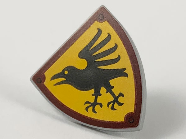 Minifigure, Shield Triangular Short with Black Crow / Raven on Bright Light Orange Background and Dark Red Border Pattern