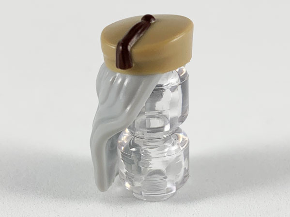 Minifigure, Hair Combo, Hat with Hair Long and Straight, Dark Tan Hat with Dark Brown Tassel Pattern