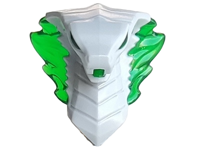 Minifigure, Head, Modified Snake, Cobra with Open Mouth with Molded Trans-Green Eyes, Tongue, and Flames on Open Hood Pattern