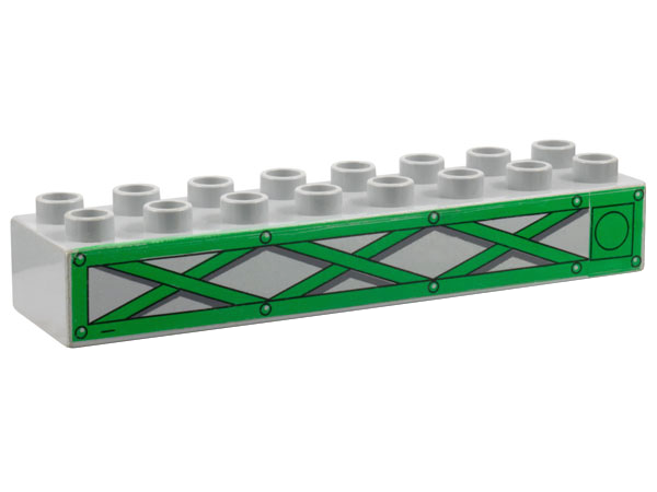 Duplo, Brick 2 x 8 with Green Girders Pattern on Both Sides