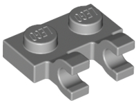 Plate, Modified 1 x 2 with 2 U Clips (Horizontal Grip) in Light Bluish Gray