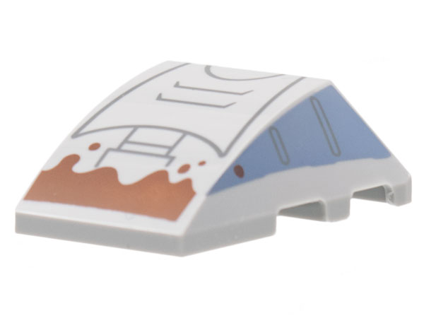 Wedge 4 x 3 Triple Curved No Studs with Sand Blue Side Panels, Dark Bluish Gray Mechanical Contour Lines, and Reddish Brown Mud Pattern