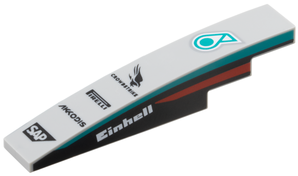 Slope, Curved 6 x 1 with Petronus Logo, 'CROWDSTRIKE', 'PIRELLI', 'AKKODIS' and 'SAP' Logos, White 'Einhell' and Dark Turquoise and Red Stripes on Black Background on Both Sides Pattern