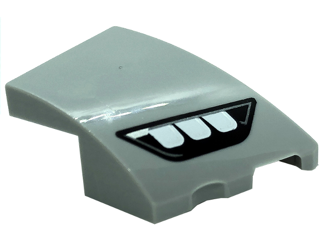 Wedge 3 x 2 Right No Studs with Mercedes-Benz Car Headlight, Silver Outline, 3 Rectangular White Bulbs Pattern