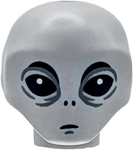 Minifigure, Head, Modified Alien with Black Eyes, Nostrils and Mouth, Dark Bluish Gray Wrinkles and Chin Dimple Pattern