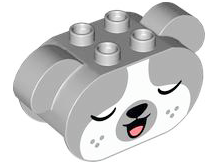 Duplo, Brick 2 x 6 x 2 1/2 Oval Ends, Rounded Ears on Sides with Black Nose, Coral Tongue, White Face with Whiskers, and Open Eyes / Closed Eyes Pattern