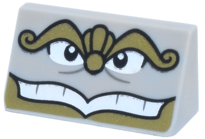 Slope 30 1 x 2 x 2/3 with Gold Eyebrows, Nose and Beard, Black and White Eyes, Open Mouth Smile with Teeth Pattern (Chef Bouche Face)