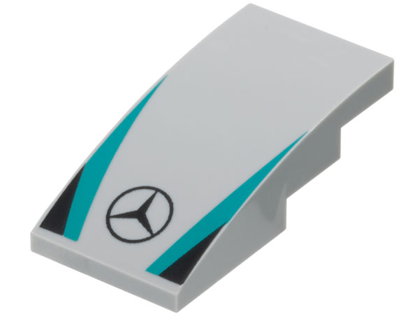 Slope, Curved 4 x 2 with Mercedes-Benz Logo, Dark Turquoise Stripes, Black Triangles Pattern