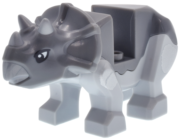 Dinosaur Triceratops Baby with Fixed Dark Bluish Gray Top with Molded Flat Silver Horns and Beak and Printed White Eyes and Silver Spots Pattern