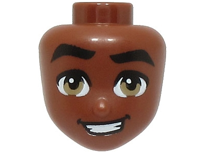 Mini Doll, Head Friends with Black Thick Eyebrows, Dark Tan Eyes, and Lopsided Open Mouth Smile with Teeth Pattern