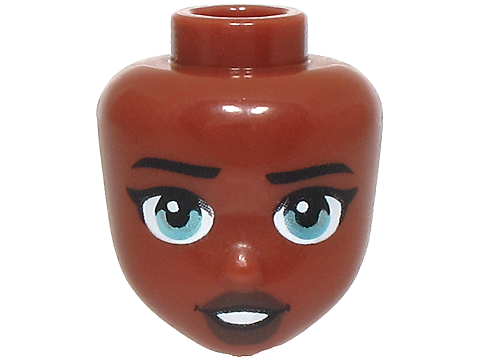 Mini Doll, Head Friends with Black Eyebrows and Eyelashes, Metallic Light Blue Eyes, Dark Brown Lips, Open Mouth Smile with Teeth Pattern