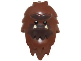 Minifigure, Head, Modified Yeti, Shaggy Hair with Dark Brown Fur and White Teeth Pattern