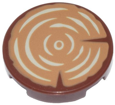 Tile, Round 2 x 2 with Bottom Stud Holder with Medium Nougat Tree Stump with Tan Wood Grain Pattern