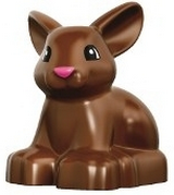 Duplo Bunny / Rabbit Head Turned Left with Eyes Top Semicircular and Dark Pink Nose Pattern