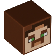 Minifigure, Head, Modified Cube with Pixelated Light Nougat Face, Bright Green Eyes, Nougat Mouth, Black Hair, and Moustache Pattern (Minecraft Hal)