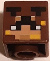 Minifigure, Head, Modified Cube with Pixelated Light Nougat and Medium Nougat Face, Black Antennae and Bright Light Orange Spots Pattern (Minecraft Honey Bear Skin)