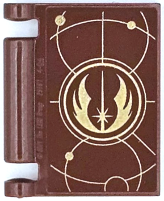 Minifigure, Utensil Book Cover with Gold Circles, Curved Lines, Dots, and SW Jedi Order Insignia Pattern