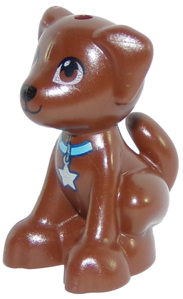 Dog, Friends Style, Labrador / Labradoodle, Sitting with Black Nose and Mouth, Reddish Brown Eyes and Medium Azure Collar with Silver Star Tag Pattern (Puppy Dash / Scout)