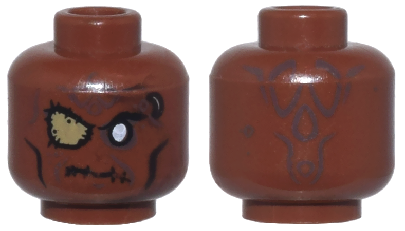 Minifigure, Head Alien with PotC Zombie with Silver Eye and Eye Patch Pattern