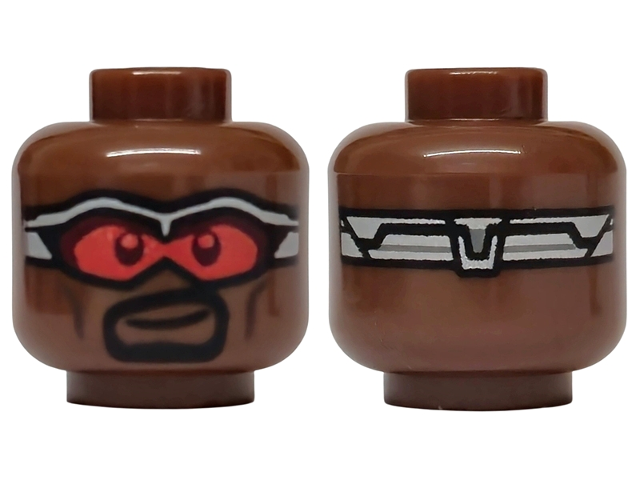 Reddish brown head with moustache, goatee and goggles