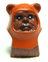 Minifigure, Head, Modified SW Ewok with Dark Orange Hood with Reddish Brown Stitching Pattern