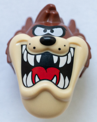 Minifigure, Head, Modified Looney Tunes Taz with Red Tongue, Tan Face and White Teeth Pattern