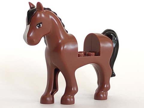 Horse, Friends Style with 2 x 2 Cutout with Black Mane and Tail, Brown Eyes, and White Blaze Pattern