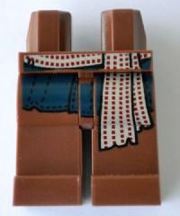 Hips and Legs with Dark Blue Vest Tails and Red and White Stitched Sash Pattern