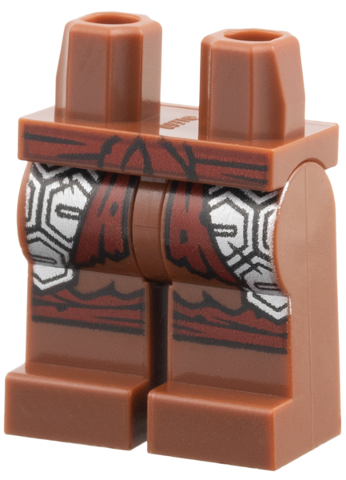 Hips and Legs with Dark Red Sash and Knee Wrappings, Silver Hexagon Armor Pattern in Reddish Brown