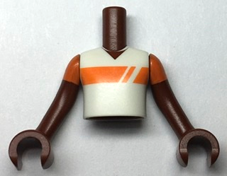 Torso Mini Doll Boy White Shirt with Orange Stripe Pattern, Reddish Brown Arms with Hands with Orange Short Sleeves