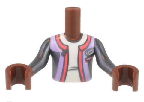 Torso Mini Doll Boy Lavender, Coral, and Pearl Dark Gray Sailing Outfit, White Shirt Pattern, Reddish Brown Arms with Hands with Pearl Dark Gray Long Sleeves