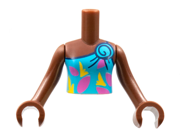 Torso Mini Doll Girl Dark Azure 1-Strap Tank Top, Yellow and Dark Pink Shapes Pattern, Reddish Brown Arms with Hands