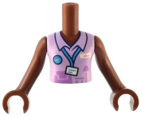 Torso Mini Doll Girl Lavender Top Store Uniform with Furniture, ID Badge on Lanyard Pattern, Reddish Brown Arms with Hands