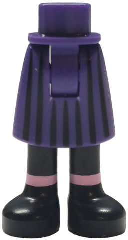 Mini Doll Hips and Skirt Mid-Length with Molded Black Legs / Boots and Printed Black Vertical Stripes, Bright Pink Socks Pattern - Thick Hinge