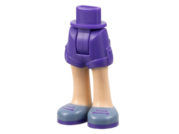 Mini Doll Hips and Shorts Folded Hem with Light Nougat Legs and Sand Blue Shoes with Dark Purple Soles and Laces Pattern - Thick Hinge
