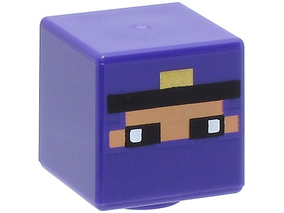 Minifigure, Head, Modified Cube with Pixelated Balaclava with Nougat Face, Eyes, and Black Headband with Gold Trim Pattern (Minecraft Rogue)