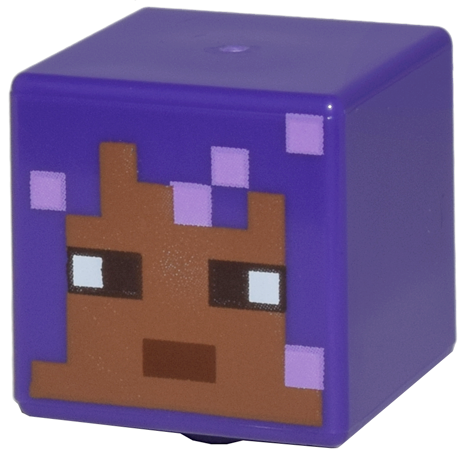 Minifigure, Head, Modified Cube with Pixelated Medium Brown Face, Reddish Brown Mouth, Dark Brown Eyes, and Medium Lavender Highlights Pattern (Minecraft Efe)