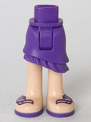 Mini Doll Hips and Asymmetric Layered Skirt, Dark Purple Ruffle, Light Nougat Legs and Dark Purple Feather Sandals Pattern - Thick Hinge