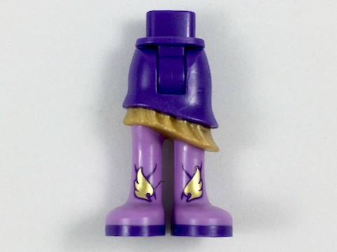 Mini Doll Hips and Asymmetric Layered Skirt, Gold Ruffle, Long Medium Lavender Boots with Gold Wings and Dark Purple Soles Pattern - Thick Hinge