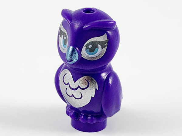 Owl, Friends Style with Metallic Light Blue Beak and Silver on Chest, Back, and Around Eyes Pattern