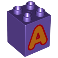 Duplo, Brick 2 x 2 x 2 with Letter A Orange Pattern