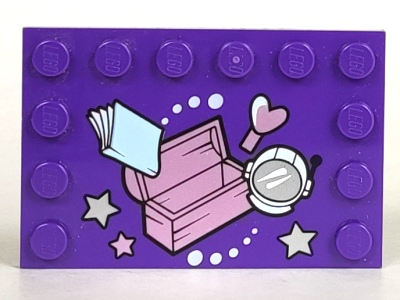 Tile, Modified 4 x 6 with Studs on Edges with Treasure Chest, Space Helmet, and Book Pattern