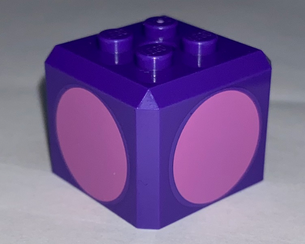 Brick, Modified Cube, 4 Studs on Top with Dark Pink Circle Pattern on All Sides (Super Mario Poison Mushroom Cap)