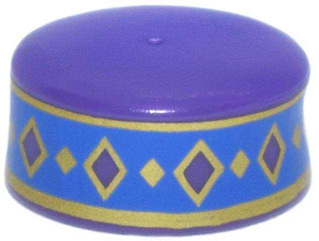 Minifigure, Headgear Kufi with Blue Band and Dark Purple Diamonds with Gold Outlines Pattern