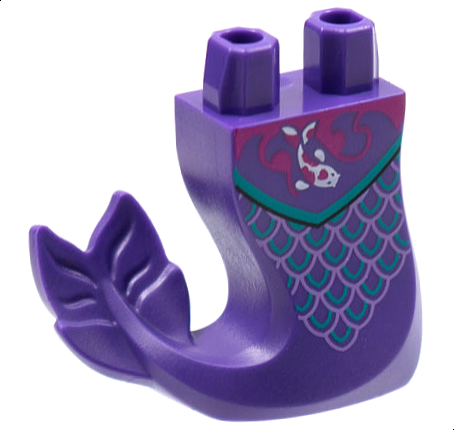 Tail, Mermaid / Merman Curved Right with Magenta Swirl, White Koi Fish with Spots, Dark Turquoise and Medium Lavender Scales Pattern