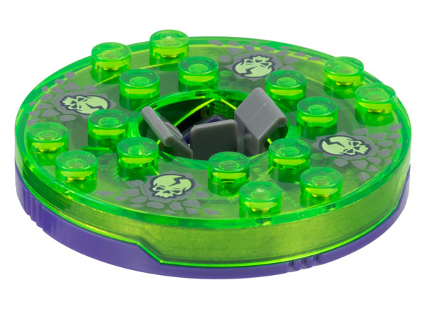 Turntable 6 x 6 x 1 1/3 Round Base with Trans-Bright Green Top and Glow In Dark Skulls on Dark Bluish Gray Pattern (Ninjago Spinner)