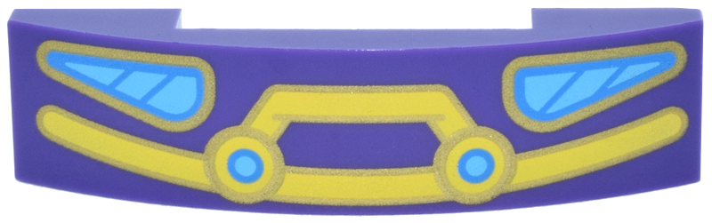 Slope, Curved 4 x 1 x 2/3 Double with Yellow and Gold Car Bumper and Brush Guard and Dark Azure and Medium Azure Headlights Pattern