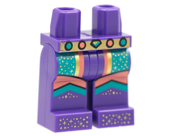 Hips and Legs with Gold Belt, Coral and Dark Turquoise Studs, Gold Stars, Dark Turquoise Chevrons Pattern